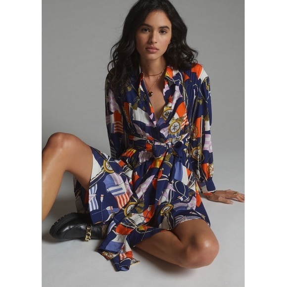 Nwt Anthropologie Maeve Mini Shirt Dress size XS Nautical Anthro New - Picture 2 of 11